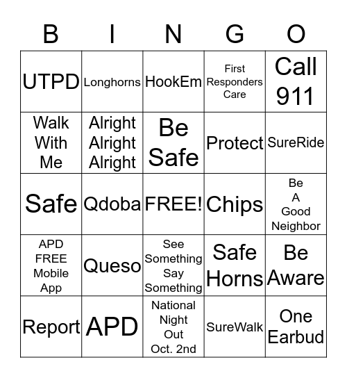 SafeHorns  Bingo Card