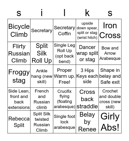 silks Bingo Card