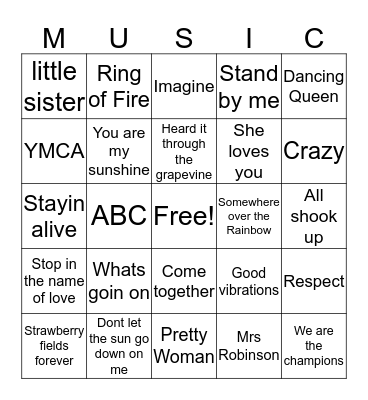 Music Bingo007 Bingo Card