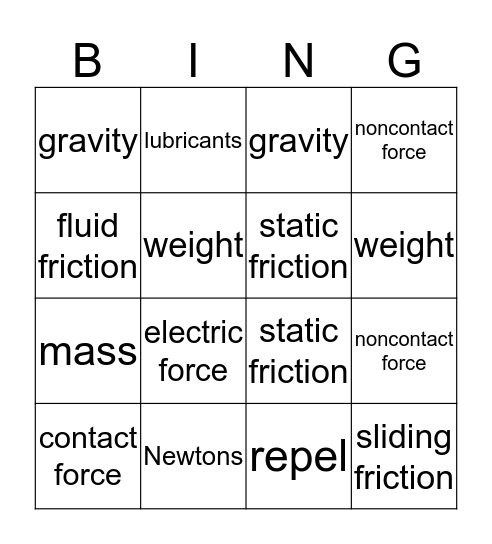 Physics Vocabulary Bingo Card