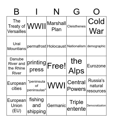 Europe Review Bingo Card
