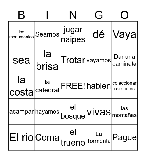 Spanish Bingo Card