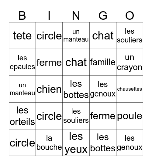On parle seulement en Francais! Bingo Card