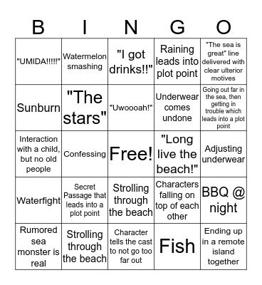 Anime Beach Episode Bingo Card