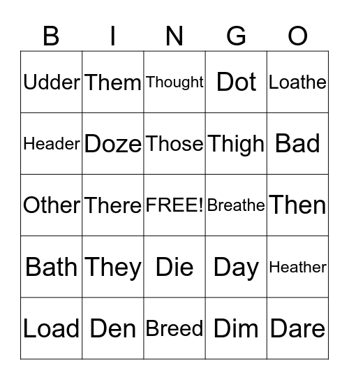 D vs TH Bingo Card