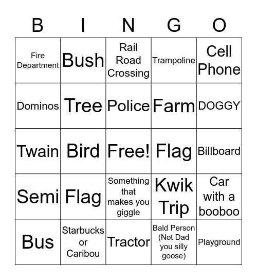 HADLERS UBER FUN BINGOOOOO Bingo Card