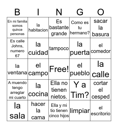 Chapter 5 part 2 BINGO Card