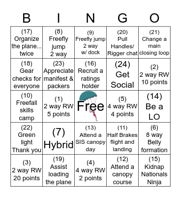 Dive Flow Bingo Card