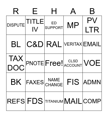 REHAB BINGO Card