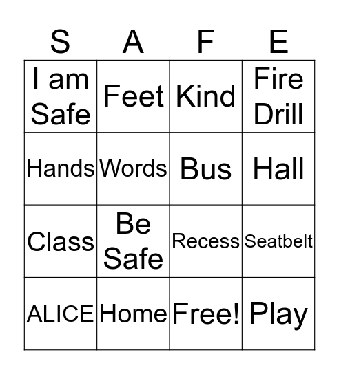 Be Safe! Bingo Card