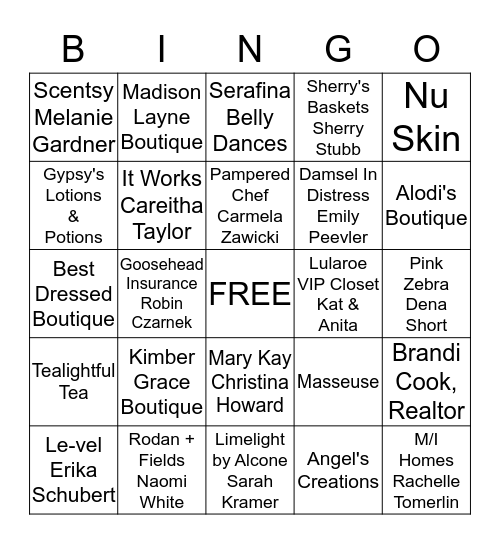 COMMUNITY LADIES NIGHT OUT  Bingo Card