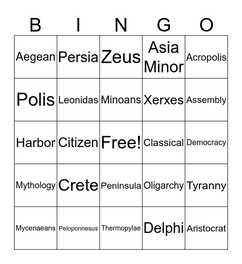 Greece Before Break Bingo Card
