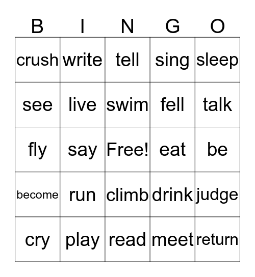 verbs Bingo Card