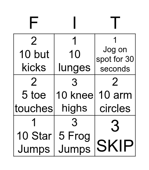 FITNESS BINGO Card