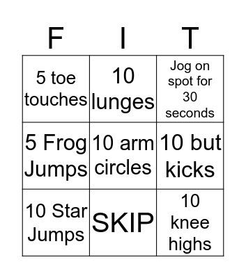 FITNESS BINGO Card