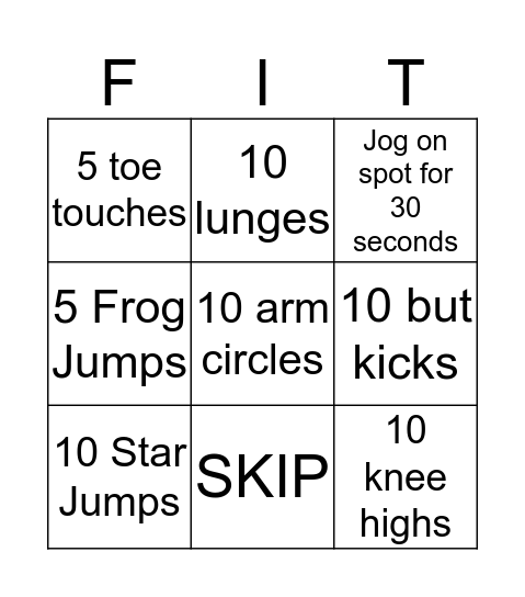 FITNESS BINGO Card