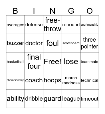 March Madness Bingo Card