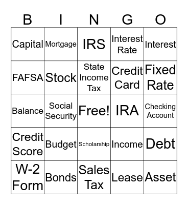Financial Literacy Bingo Card