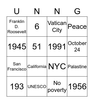 United Nations Bingo Chart Bingo Card