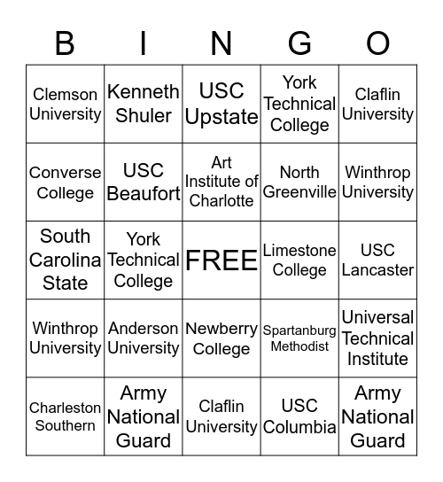 "The Day I Fell in Love with College" Bingo Card