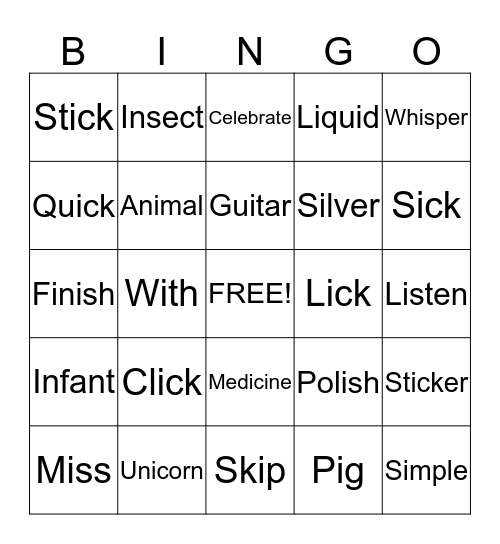 /I/ Words Bingo Card