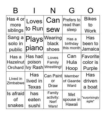 Gaarde Ward "Get-to-Know-You" BINGO! Bingo Card