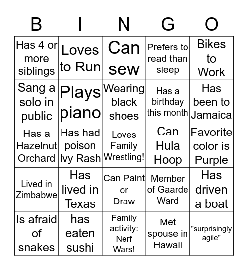 Gaarde Ward "Get-to-Know-You" BINGO! Bingo Card