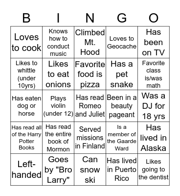 Gaarde Ward "Get-to-Know-You" BINGO! Bingo Card