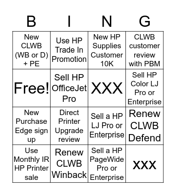 HP Supplies Bingo Card