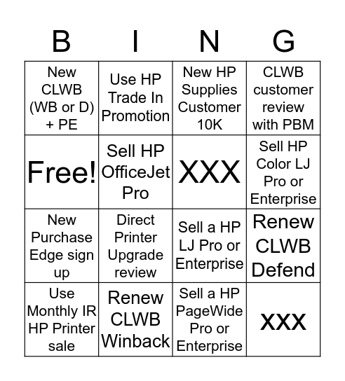 HP Supplies Bingo Card