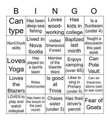 Gaarde Ward "Get-to-Know-You" BINGO! Bingo Card
