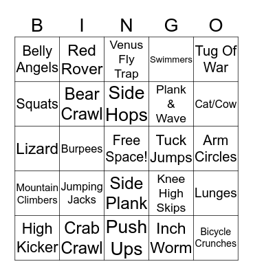 Fitness Bingo Card