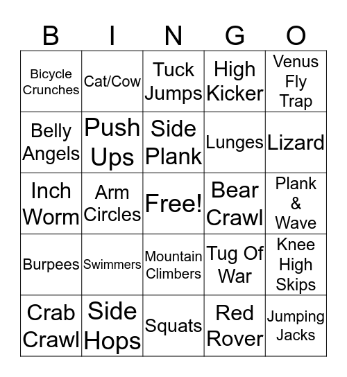 Fitness Bingo Card