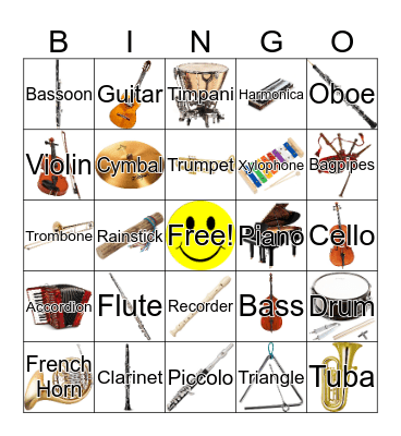Instrument Bingo! Bingo Card