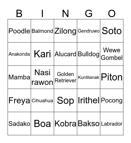 ANYE SEMANGAT MENANG !!!! Bingo Card