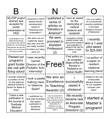 ESP Scholars Accomplishments Bingo 2018 Bingo Card