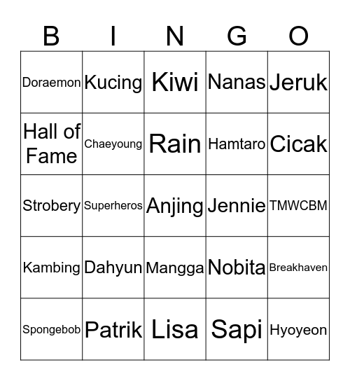 I B R A 'S Bingo Card