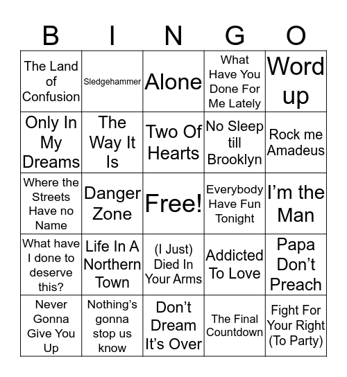 80s Bingo: Round #3 1986-1987 Bingo Card