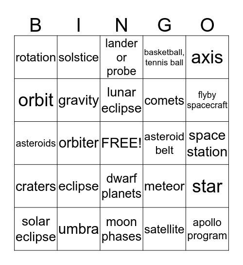 Space Exploration Bingo Card