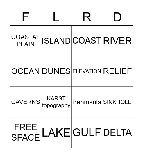 FLORIDA LANDFORMS Bingo Card