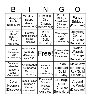 Conservation Showcase Bingo Card