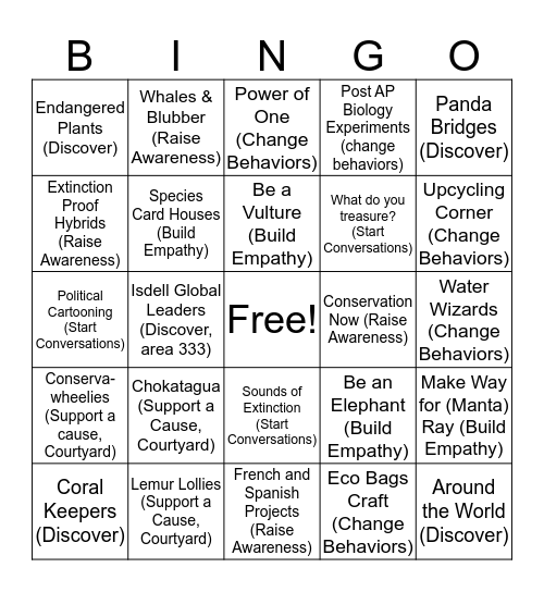 Conservation Showcase Bingo Card