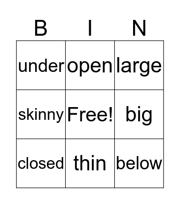 Synonyms Bingo Card