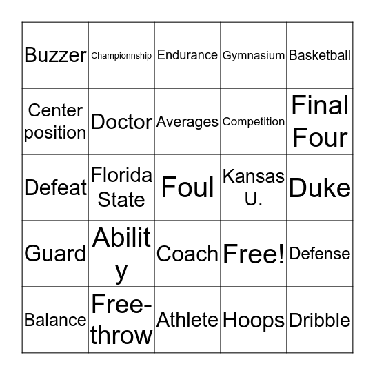 March Madness Bingo Card