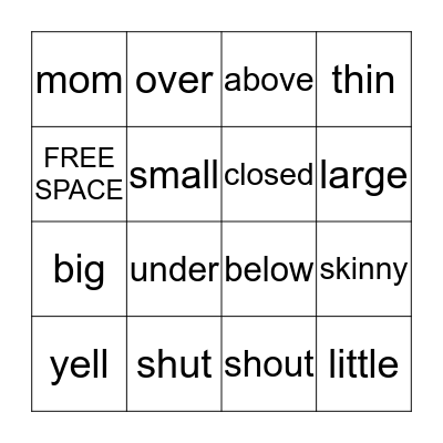 Synonyms Bingo Card