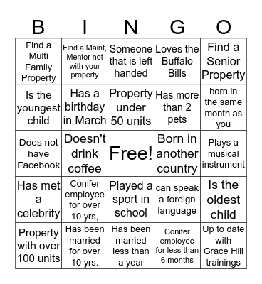 Getting to Know You Bingo Card