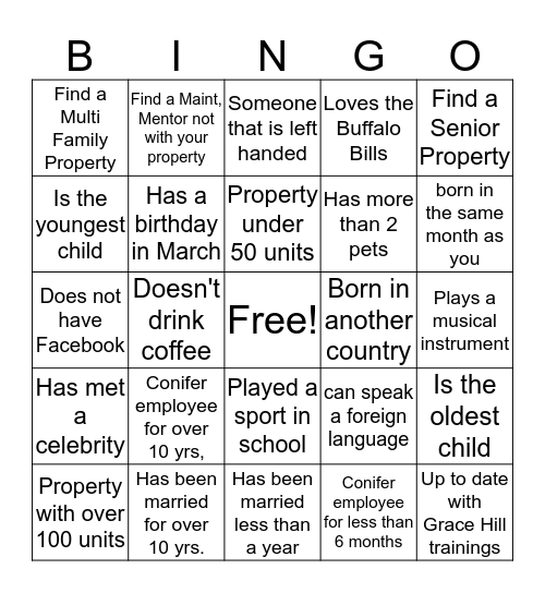 Getting to Know You Bingo Card