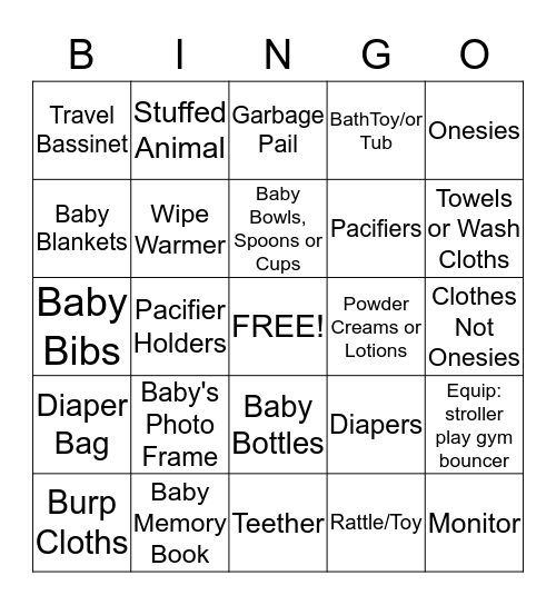 Cindy's Baby Shower 10/20/2013 Bingo Card