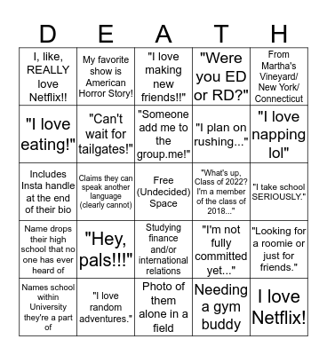 Class of 2022 Facebook Group Bingo Card