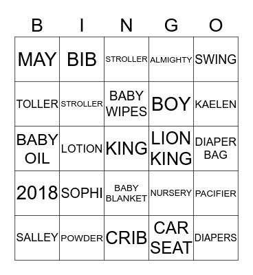 BABY "KING" BINGO Card